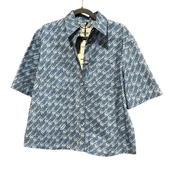 Fendi Tops - Fendi Denim Short Sleeve Button Up Shirt Blue Size 40 NWT